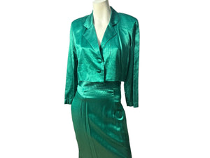 Vintage 80's green satin suit set M