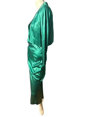 Vintage 80's green satin suit set M