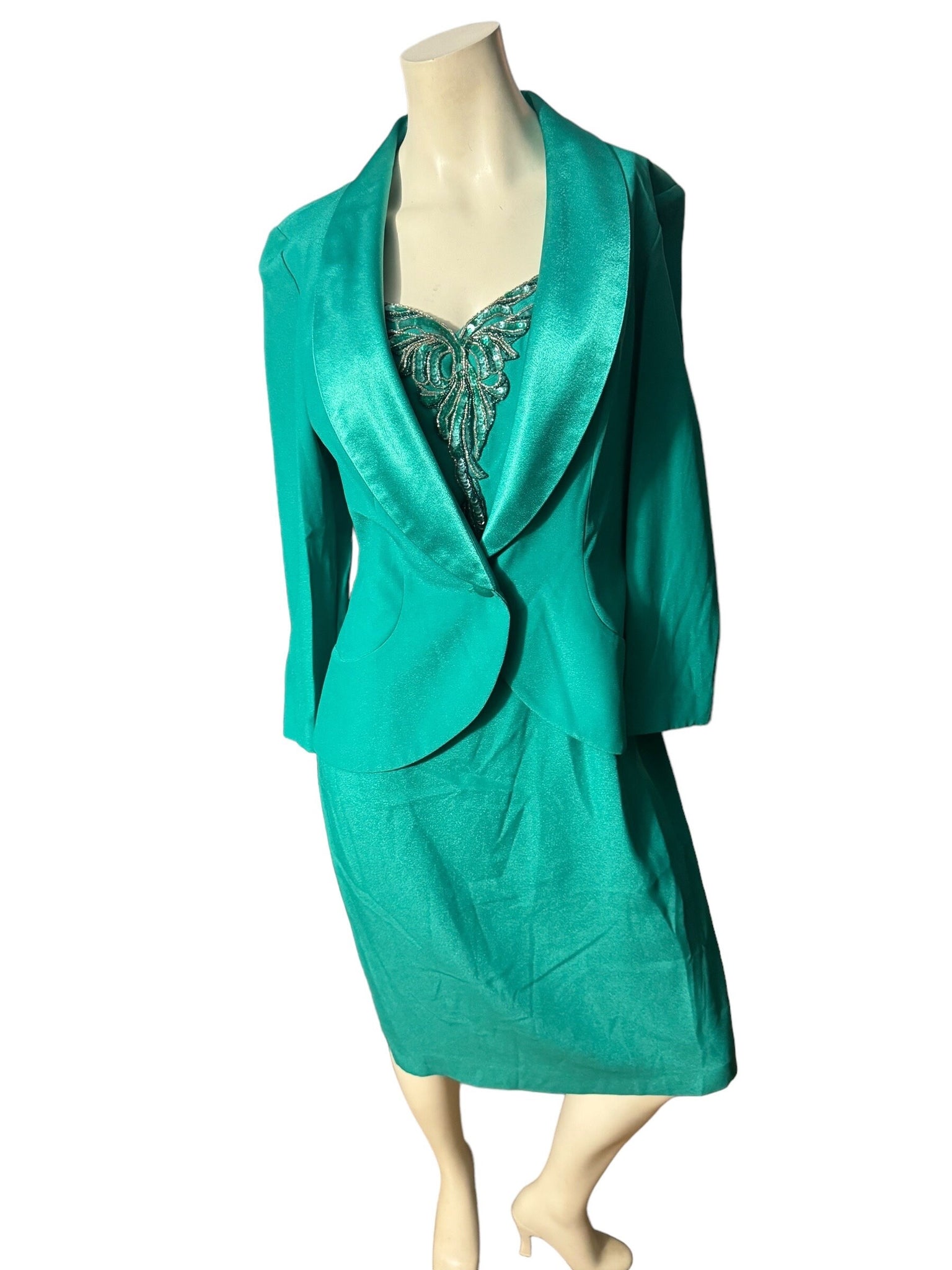 Vintage 80's green dress & jacket L