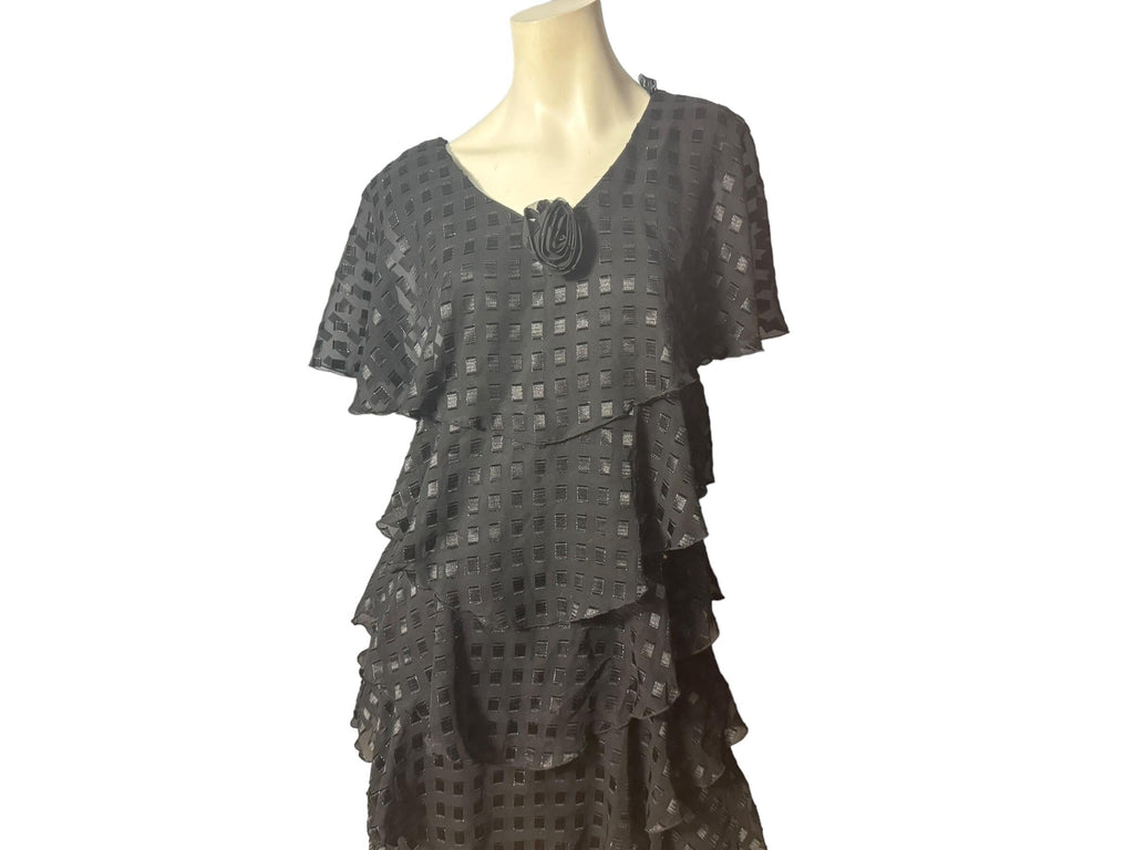 Vintage 80's black ruffle dress 10 M Patra