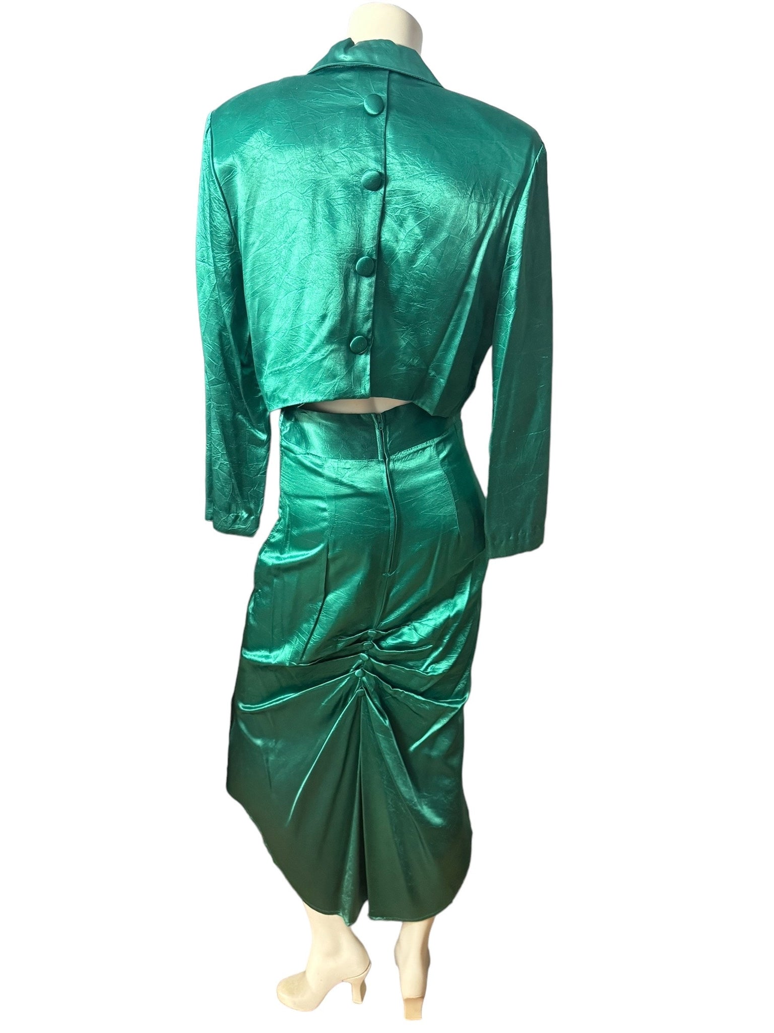 Vintage 80's green satin suit set M