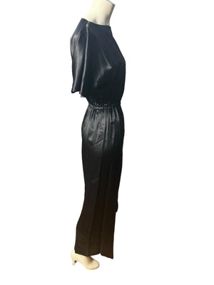 Vintage 80's black satin maxi dress M