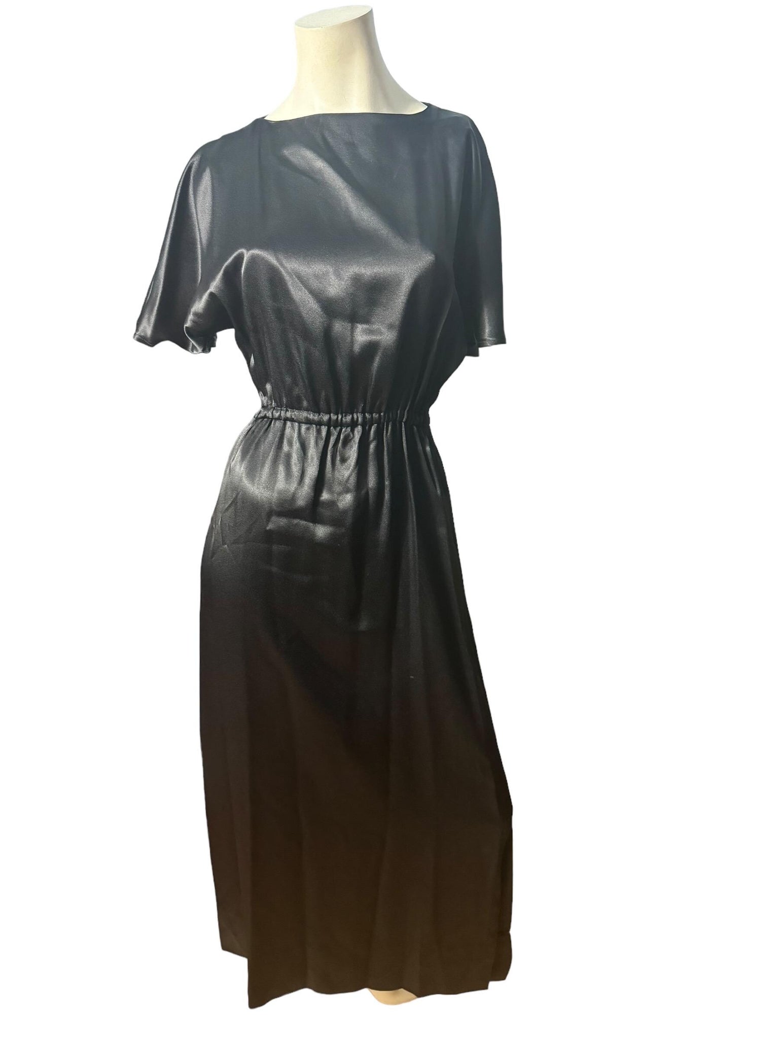 Vintage 80's black satin maxi dress M