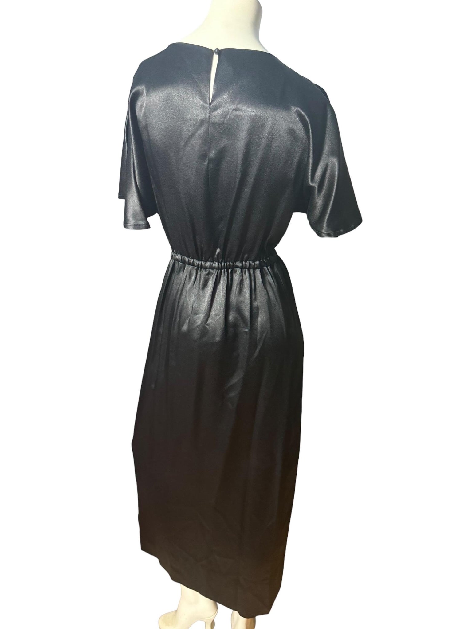 Vintage 80's black satin maxi dress M