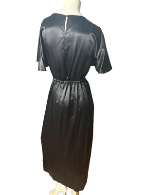 Vintage 80's black satin maxi dress M