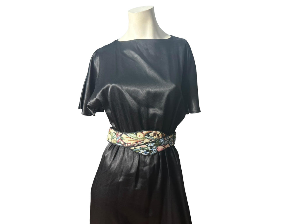 Vintage 80's black satin maxi dress M