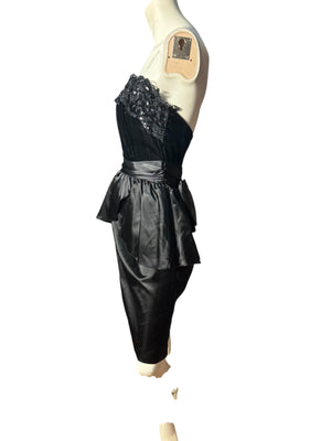 Vintage 80's black peplum party dress S M Robert