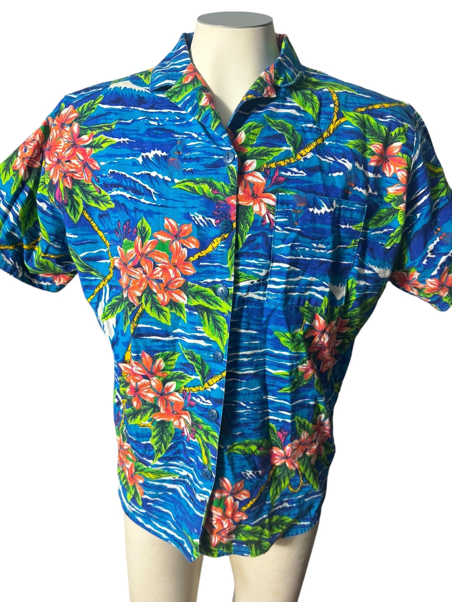 Vintage Hawaiian shirt tiki L Beverly Hills Blues