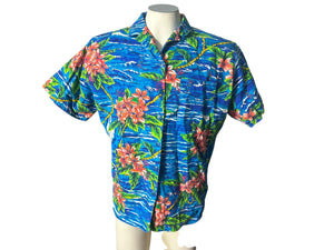 Vintage Hawaiian shirt tiki L Beverly Hills Blues