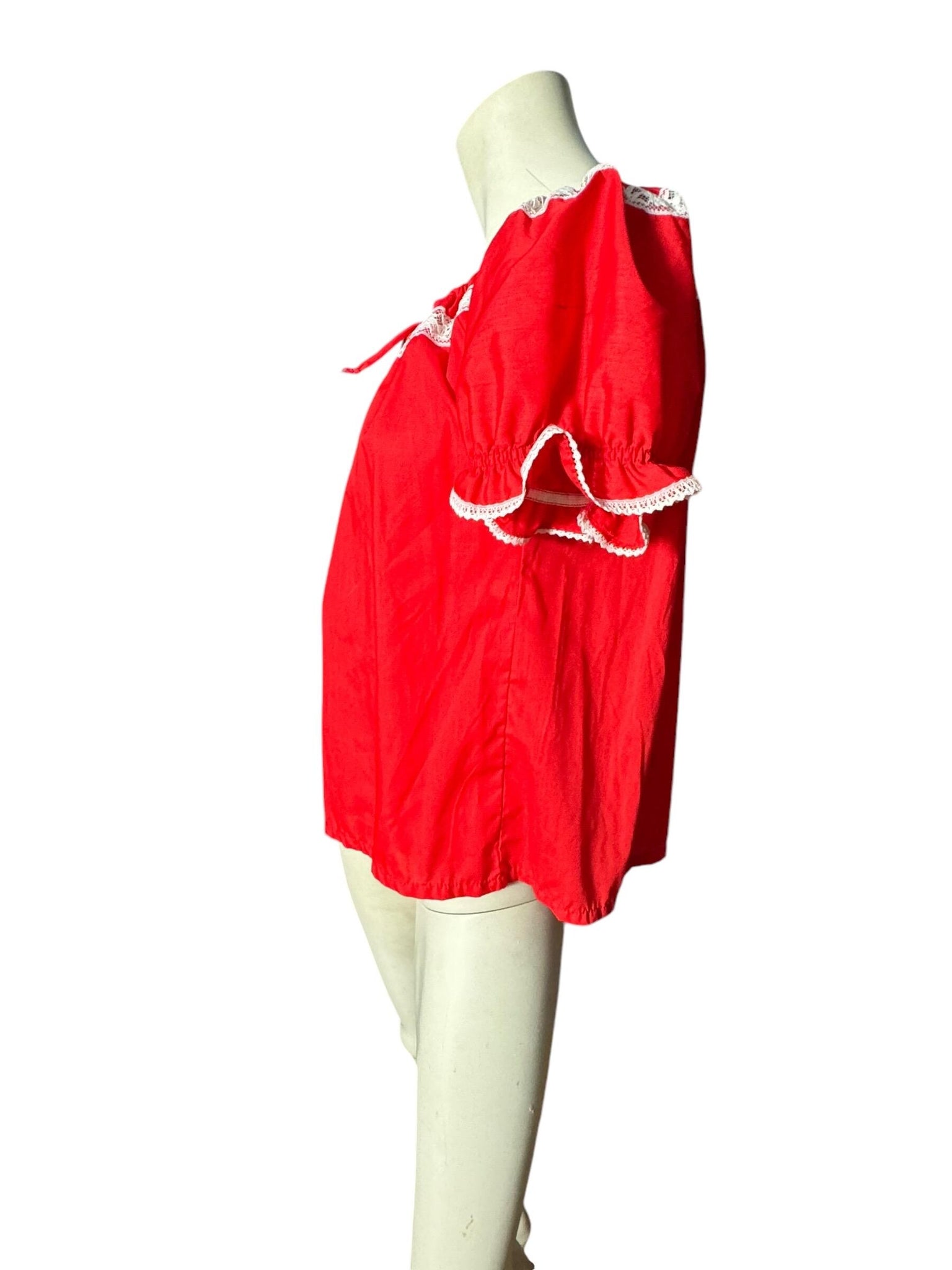 Vintage red peasant top square dance blouse M