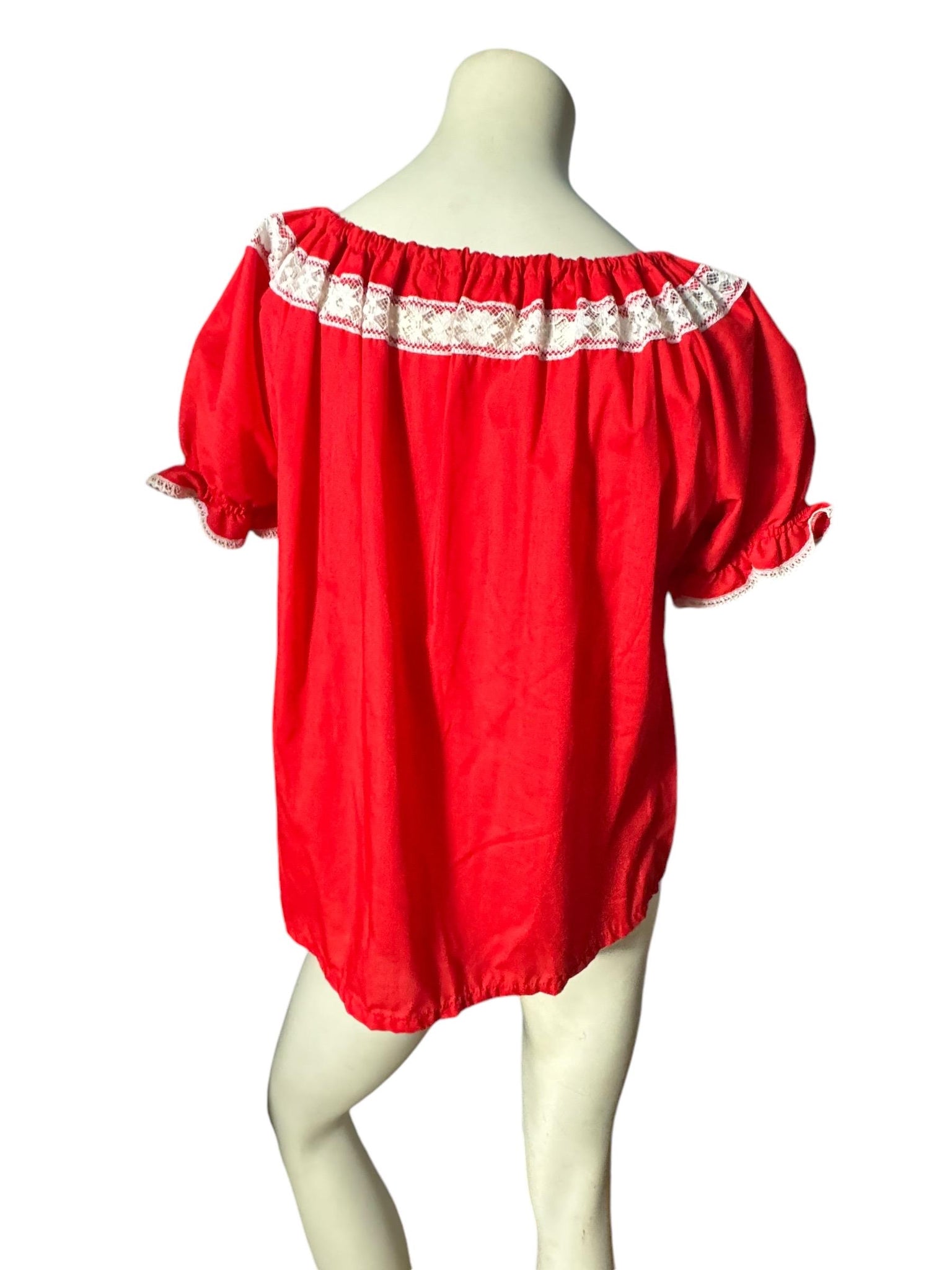 Vintage red peasant top square dance blouse M