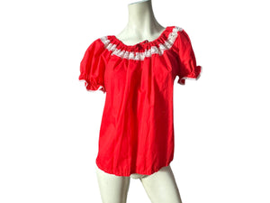 Vintage red peasant top square dance blouse M