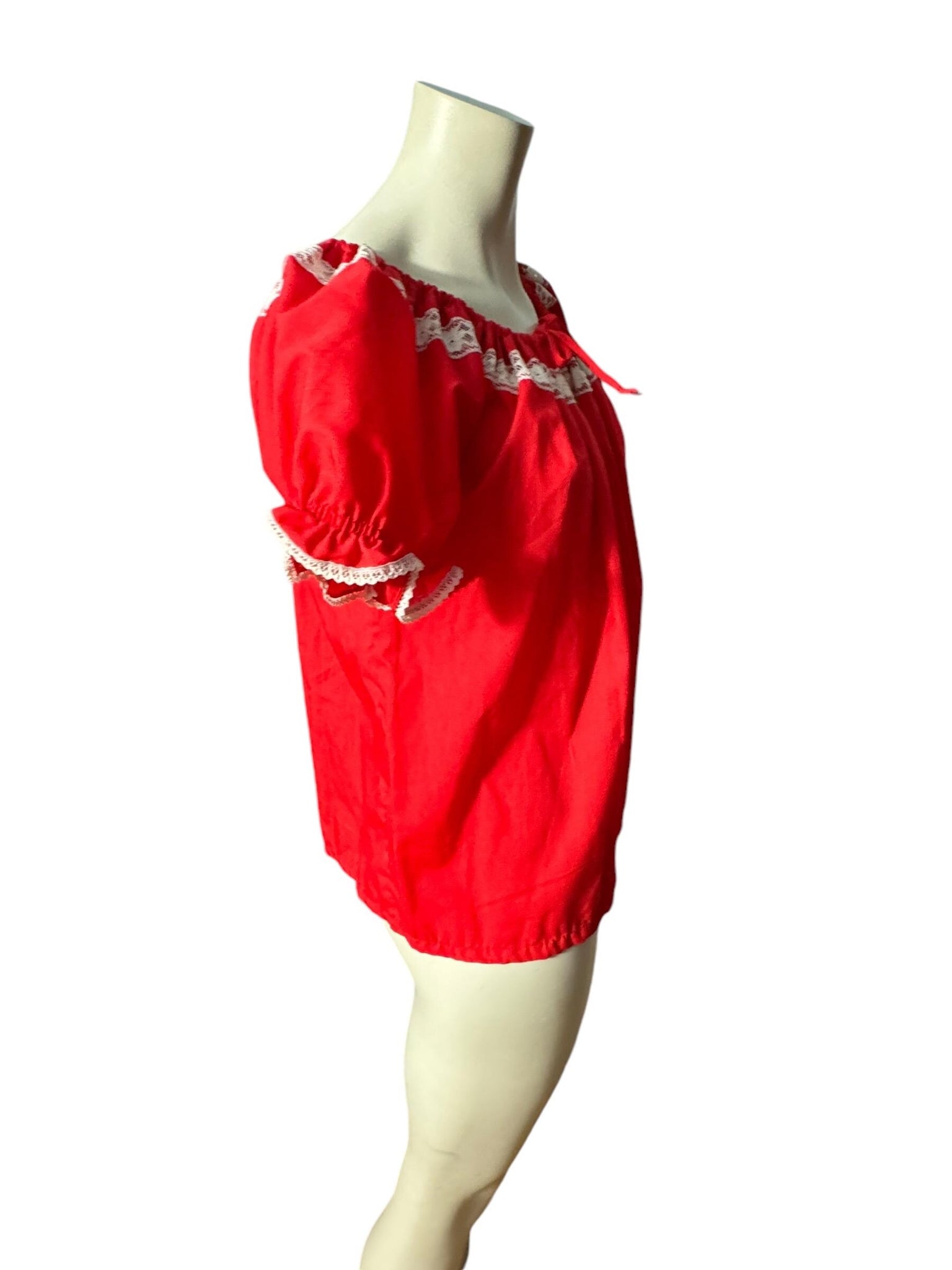 Vintage red peasant top square dance blouse M