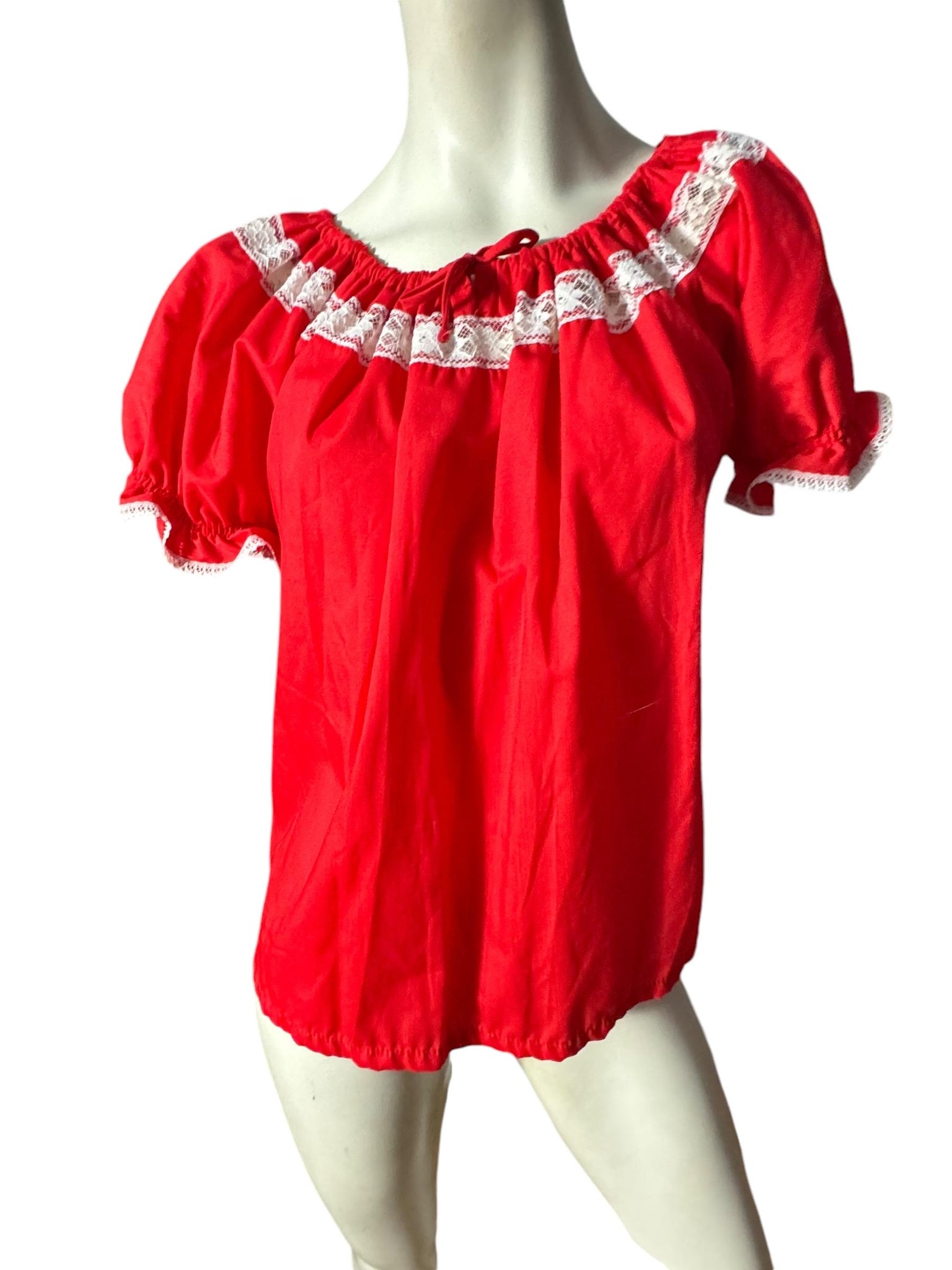 Vintage red peasant top square dance blouse M