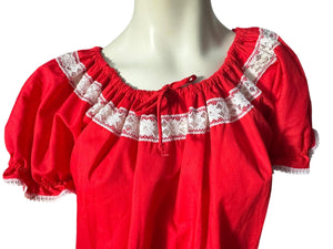 Vintage red peasant top square dance blouse M