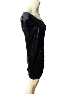 Vintage 80's black velour bodycon mini dress M