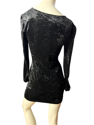 Vintage 80's black velour bodycon mini dress M