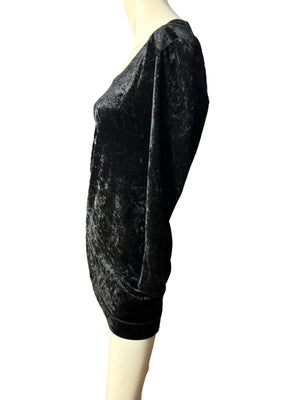 Vintage 80's black velour bodycon mini dress M