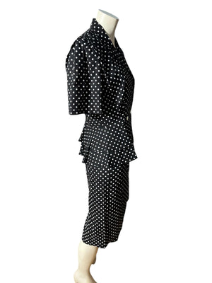 Vintage 80's polka dot peplum suit 10 Lauren Michaels