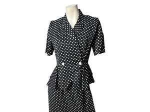 Vintage 80's polka dot peplum suit 10 Lauren Michaels