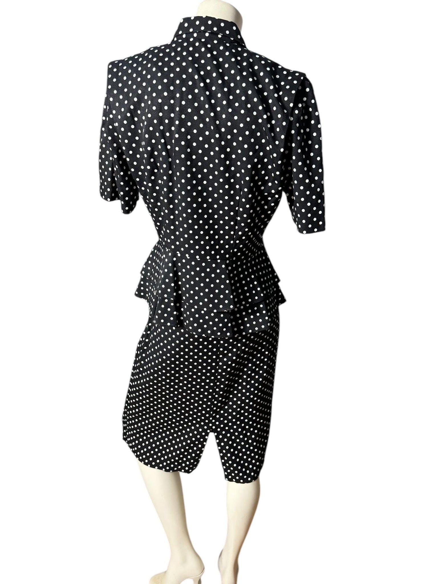 Vintage 80's polka dot peplum suit 10 Lauren Michaels