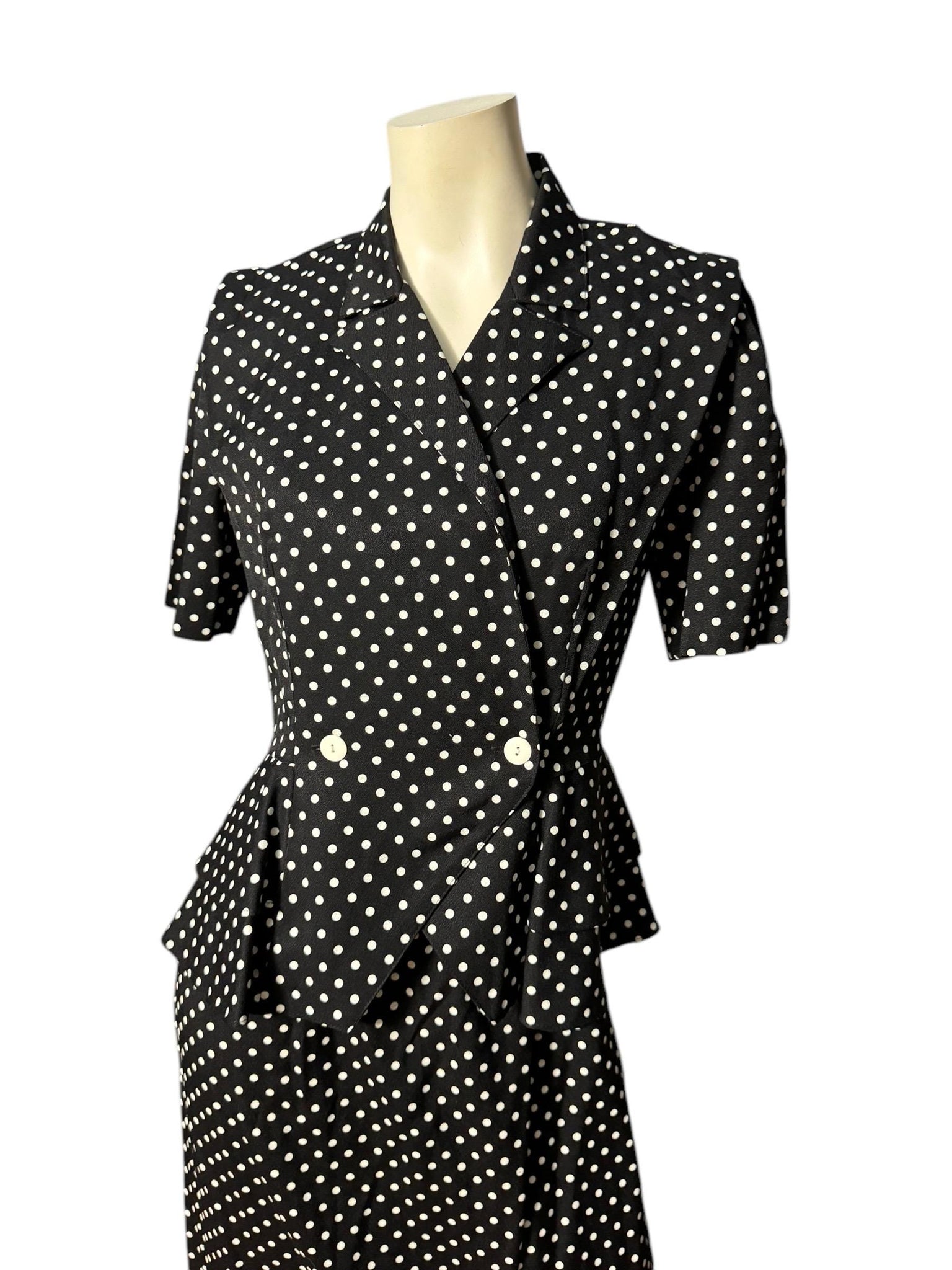 Vintage 80's polka dot peplum suit 10 Lauren Michaels