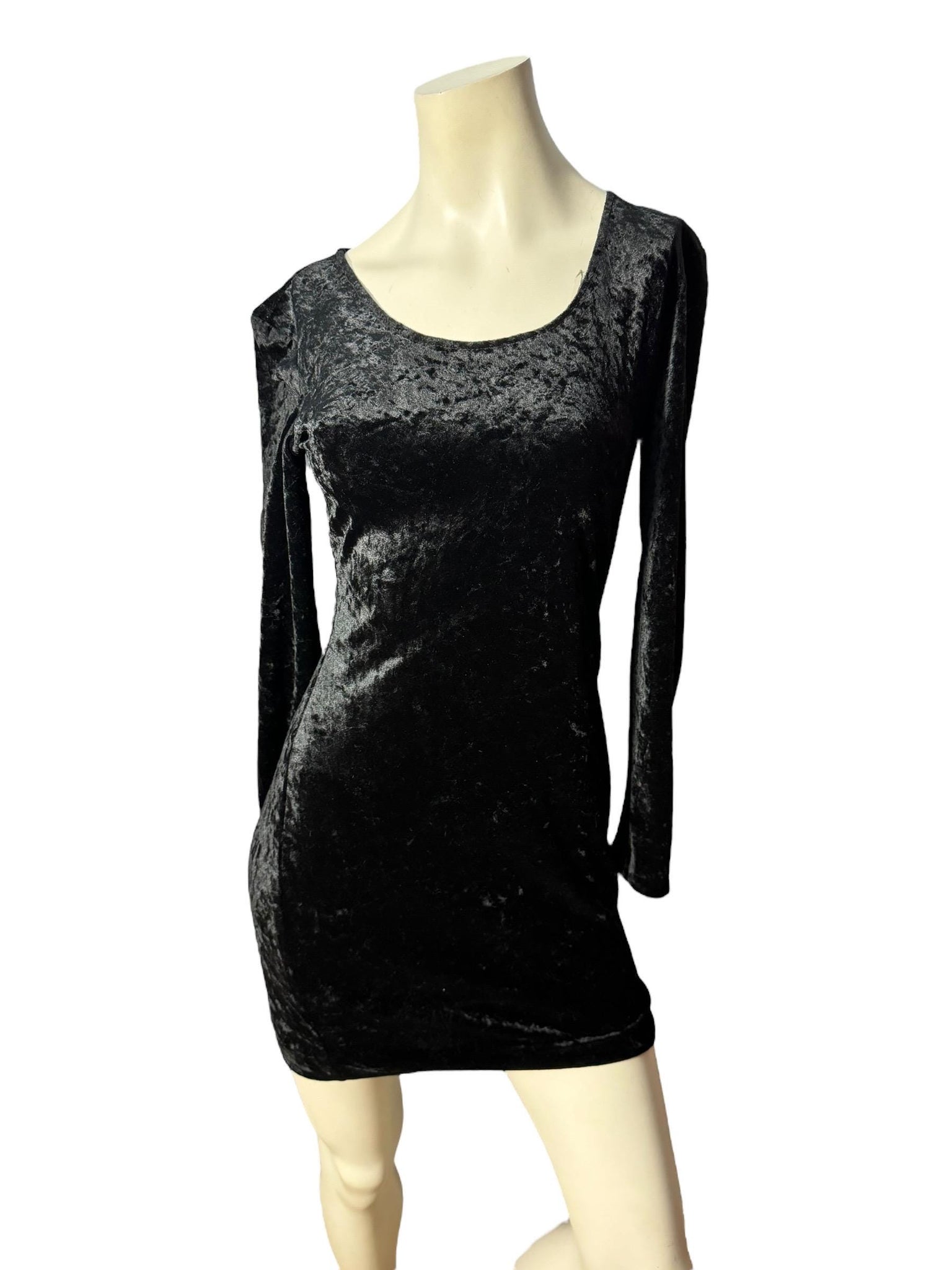 Vintage 80's black velour bodycon mini dress M