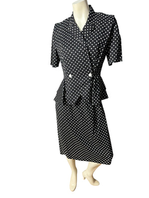 Vintage 80's polka dot peplum suit 10 Lauren Michaels