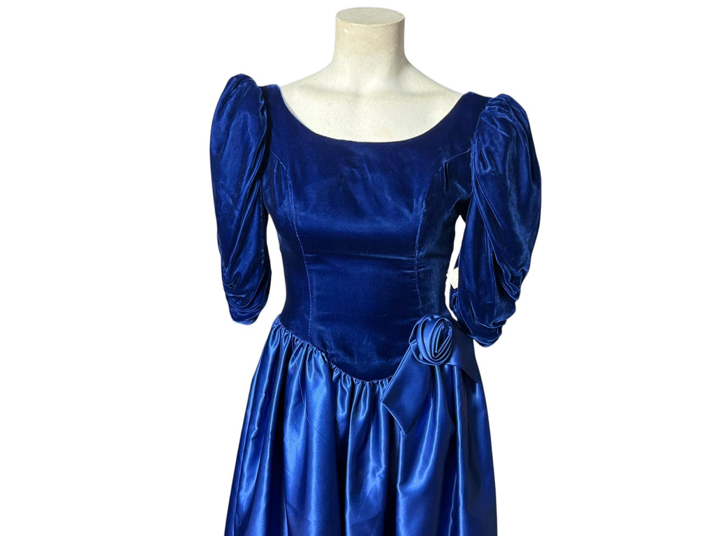 Vintage 80's blue velvet prom party dress S