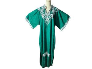 Vintage embroidered green caftan dress M L