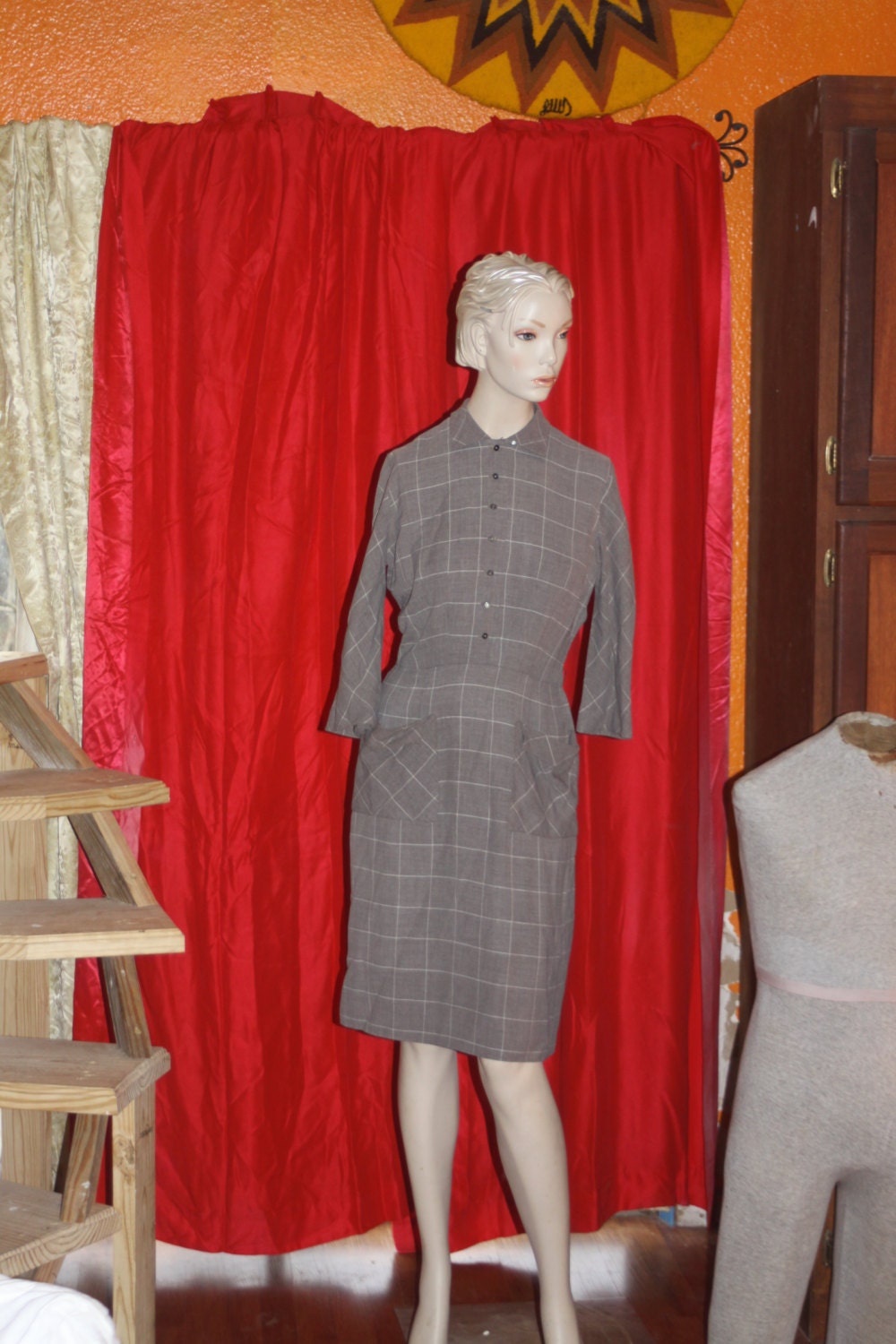 Vintage 40's L'Aiglon gray fitted dress M