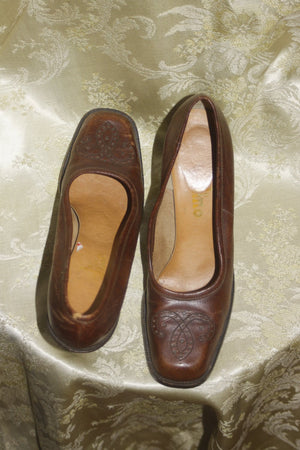 Vintage Brown 1970's Stacked Heels Shoes 6 N