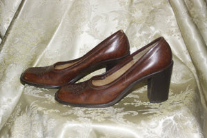 Vintage Brown 1970's Stacked Heels Shoes 6 N