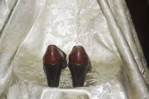 Vintage Brown 1970's Stacked Heels Shoes 6 N