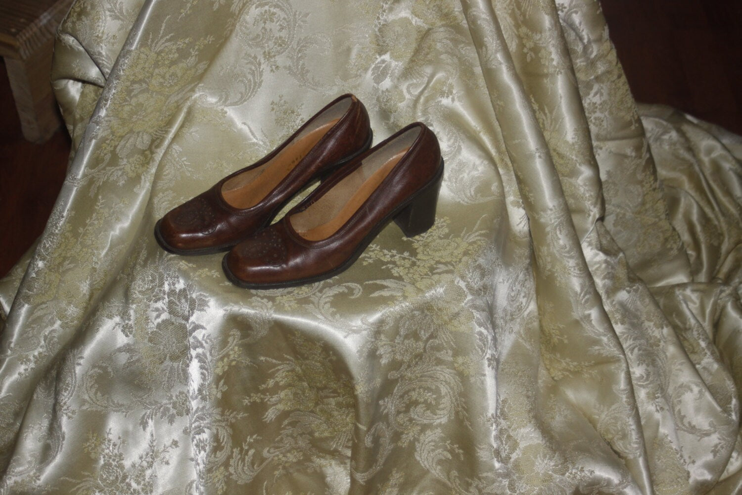 Vintage Brown 1970's Stacked Heels Shoes 6 N