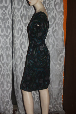 Vintage 1950's Paisley fitted Cocktail Party Dress S