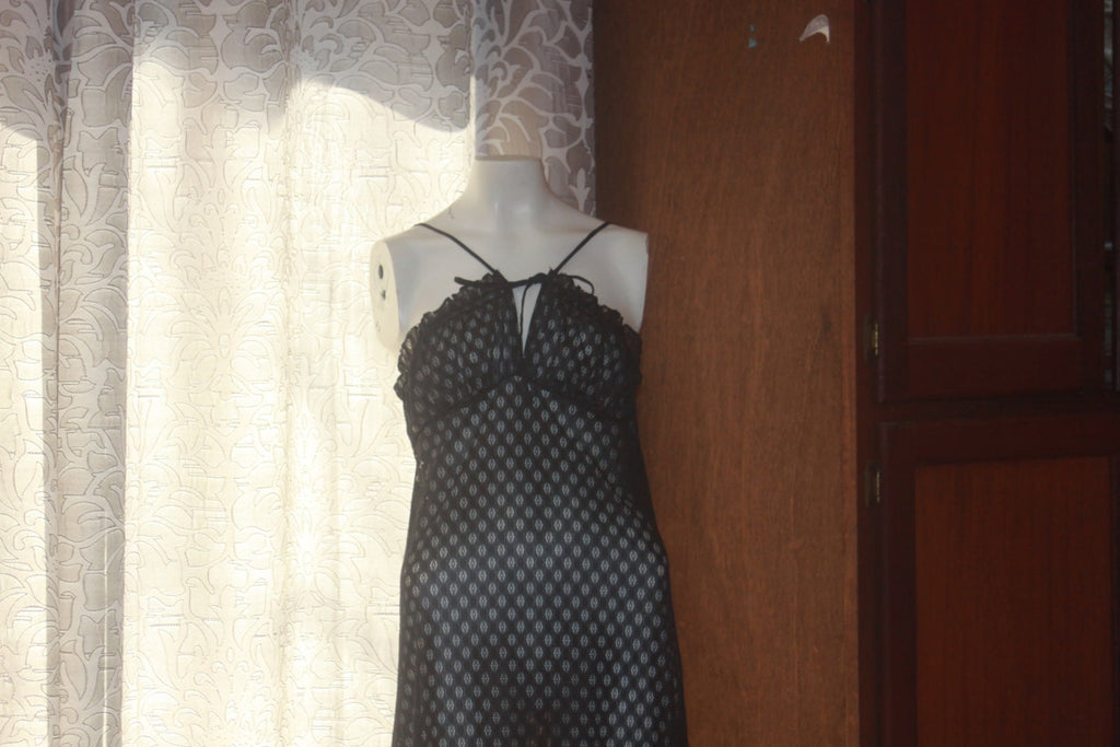 Vintage Sears Black Sheer Peignoir Nightgown Set Small 32/34