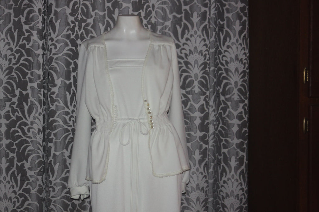 Vintage 70's White Bell Bottom Jumpsuit with Jacket M