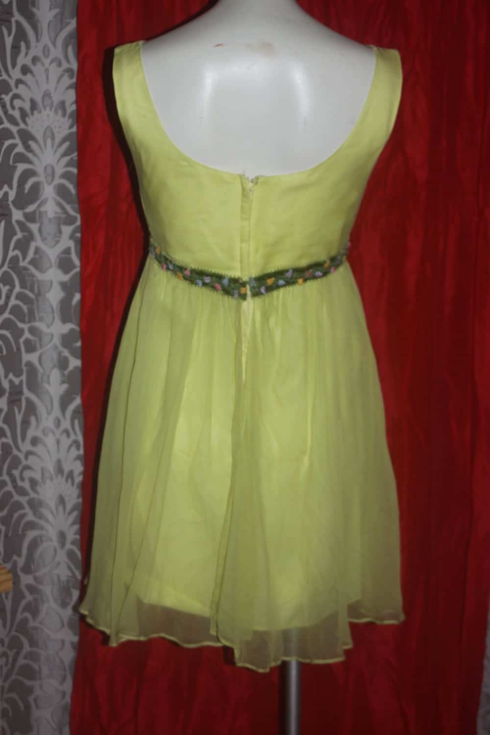 Vintage 60's Yellow Chiffon Mini Baby Doll Party Dress S