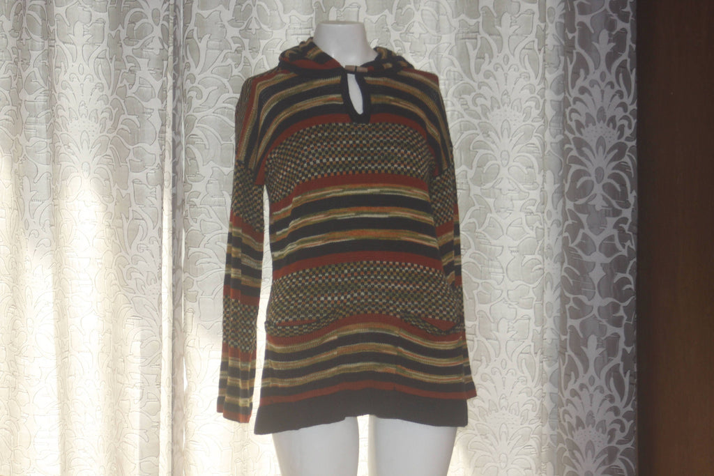 Vintage 70's Black and Brown Bell Sleeve Pull Over Sweater M/L