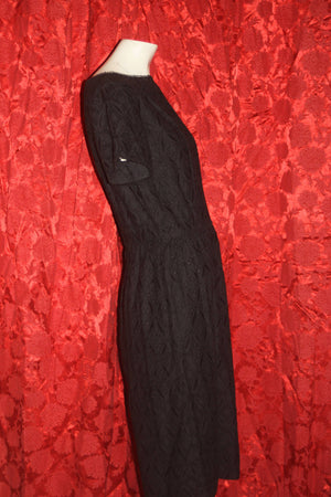 Vintage 1950's Form fit Black Eyelet Dress M