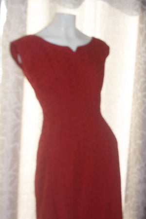 Vintage 1950's Red Eyelet Form Fitting Dress S