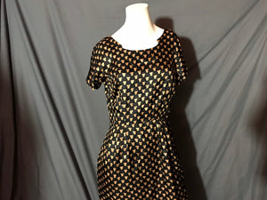 Vintage 1950's Black Print Midcentury Dress M