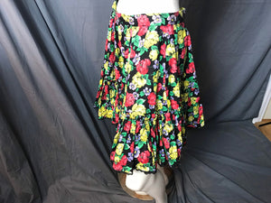 Vintage Mini Black Floral Full Circle Square Dance Skirt M