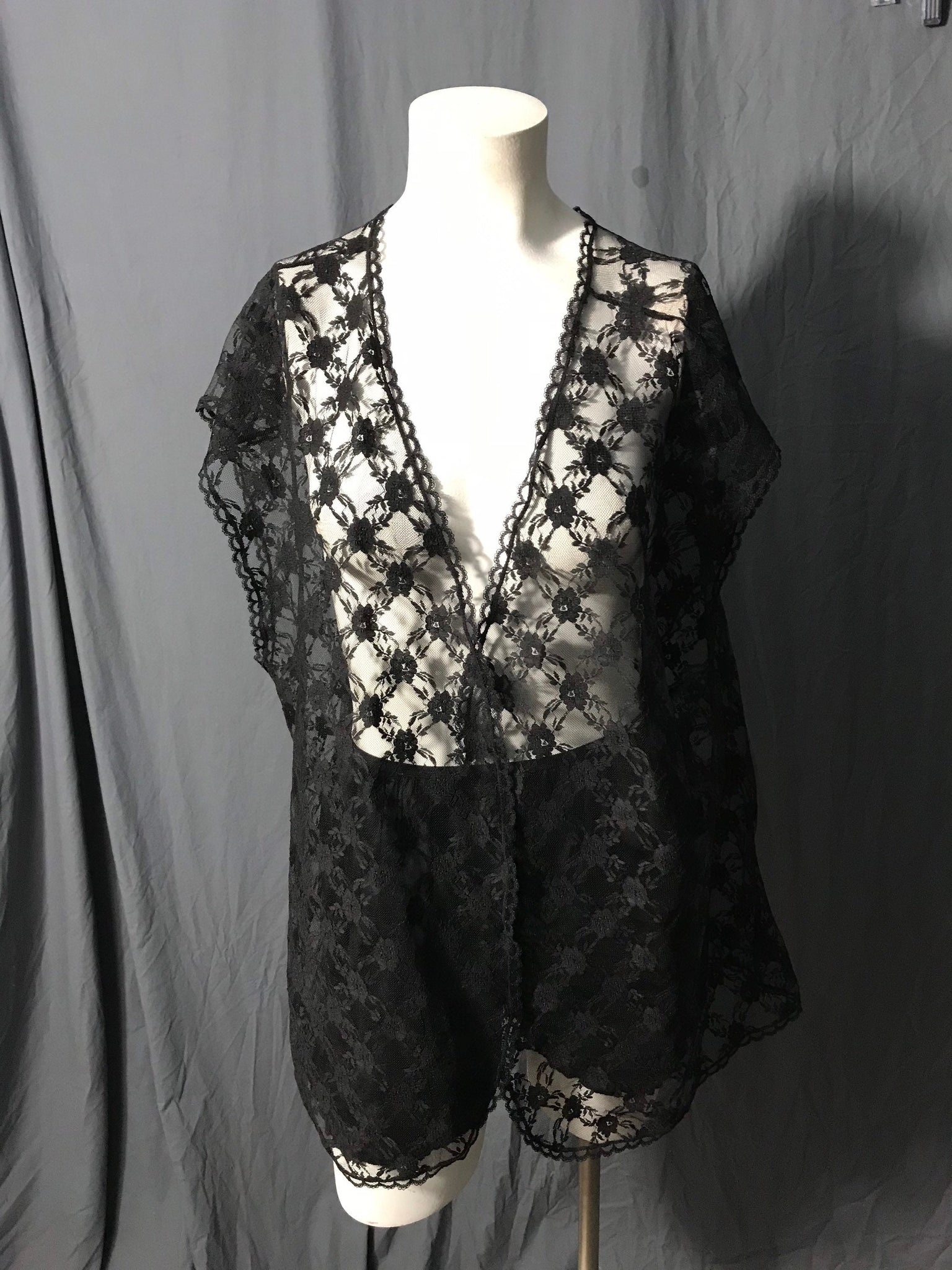Vintage black lace Jill Andrea short robe xxxl