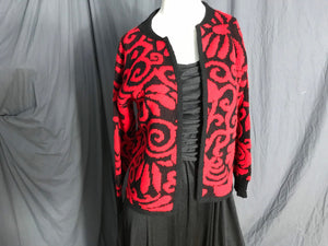 Vintage bold flower black & red 1980’s Adele sweater cardigan M