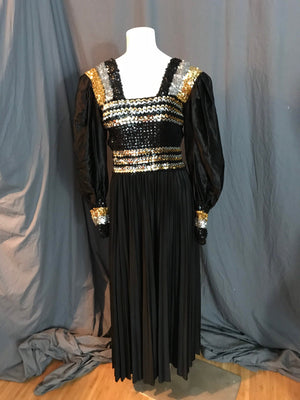 Vintage 1970’s long black gold and silver sequin dress L