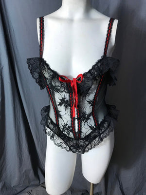 Vintage Sears 1980’s black & red lace teddy XS lingerie