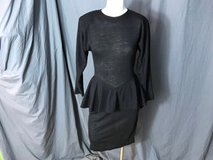 Vintage 1980’s Scarlett black cotton peplum dress 5/6
