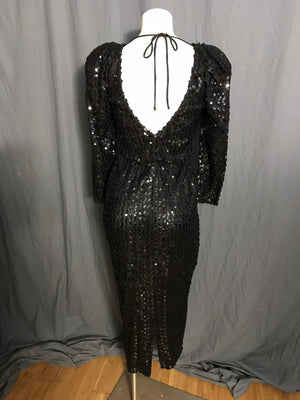 Vintage 1980’s black sequin David Howard for Climax fitted dress 5/6 S